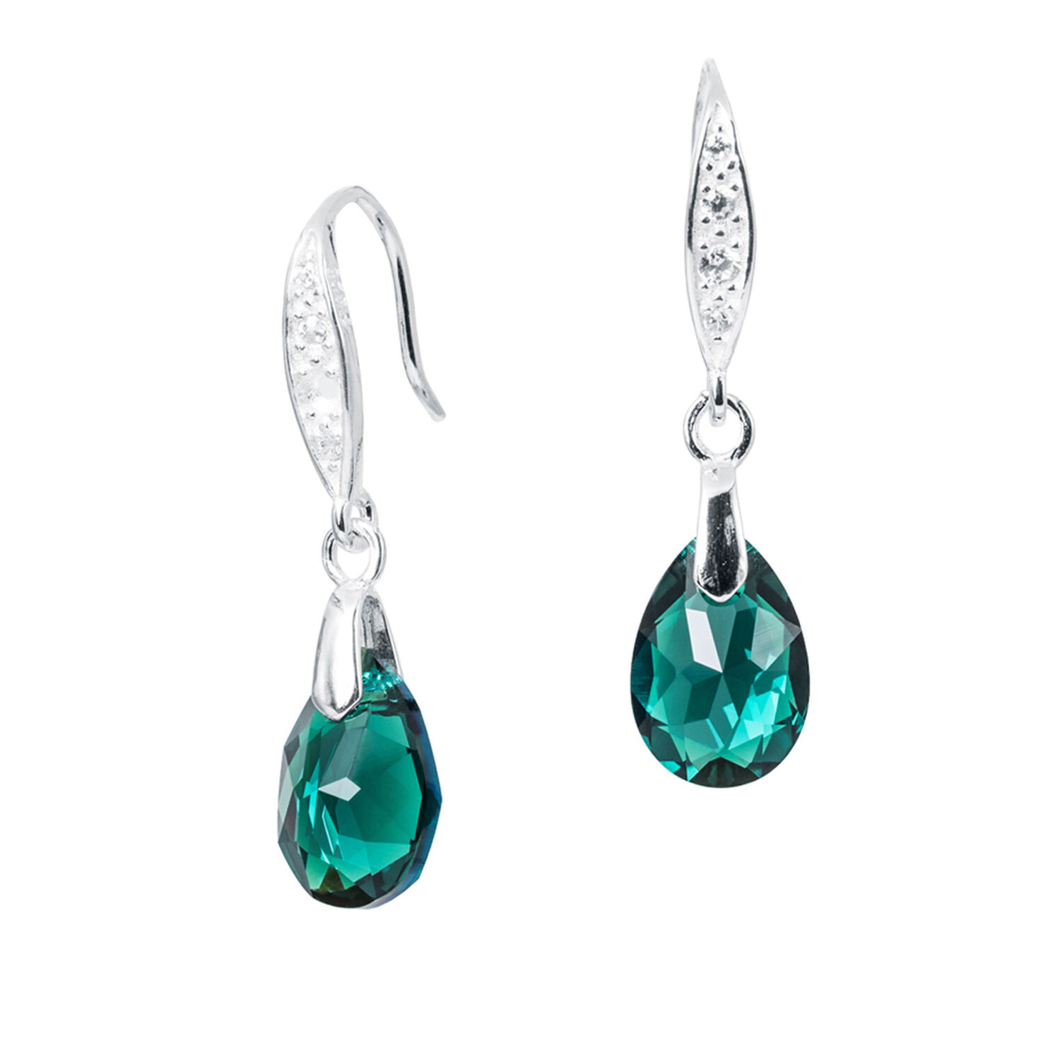 Aros Gota De Luz Plata Italiana 925 Y Cristal Genuino Emerald Shimmer image number 0.0