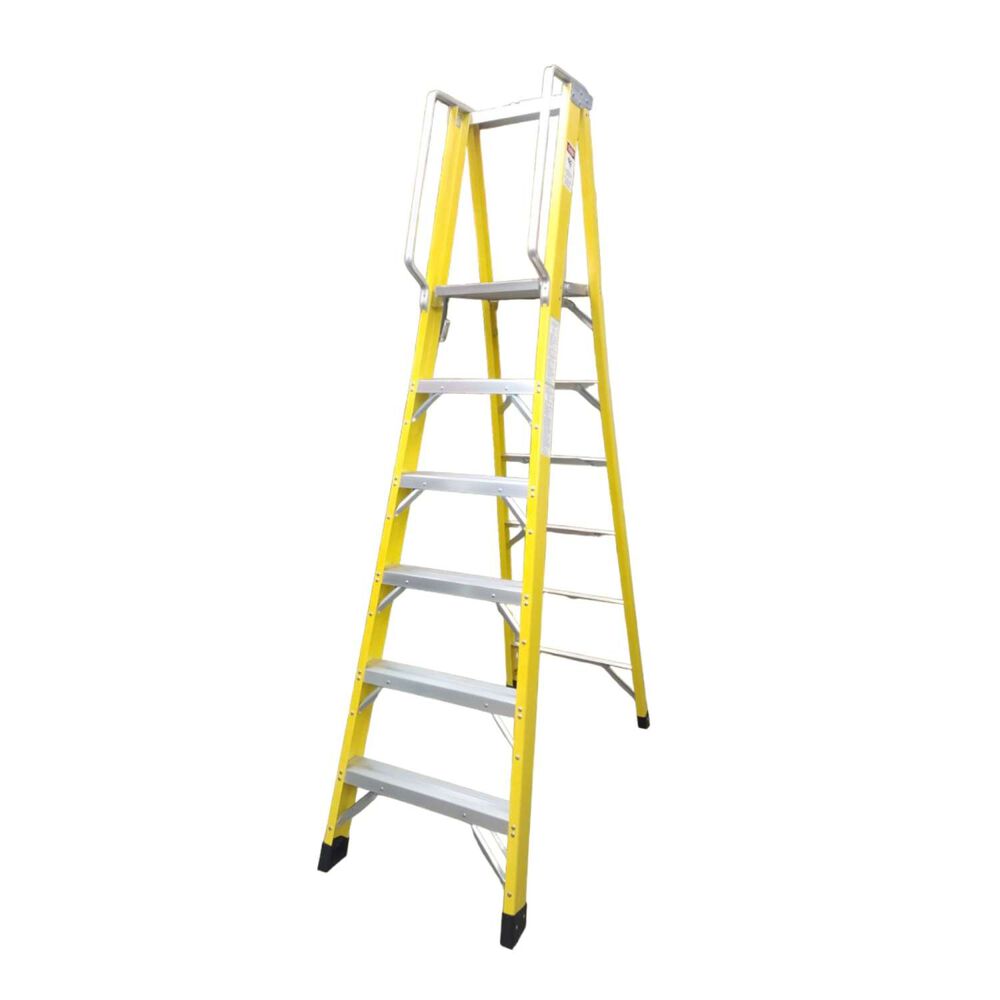 Escalera Tipo Tijera De Fibra / Aluminio Con Plataforma 6 Pelda&ntilde;os - Toolmax image number 0.0