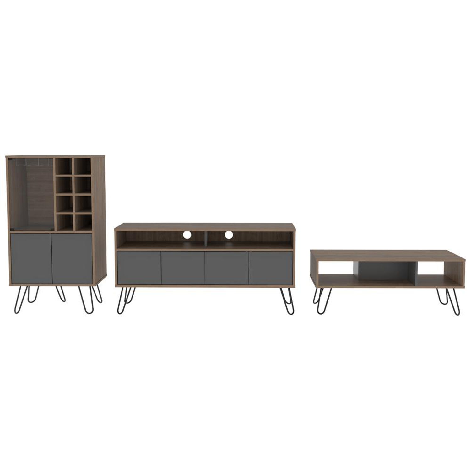 Rack Tv 55" + Bar 3 Puertas + Mesa Centro Vassel - Miel / Plomo Tuhome image number 2.0