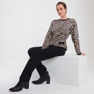 Sweater Animal Print Manga Larga Cuello Redondo Mujer Lesage