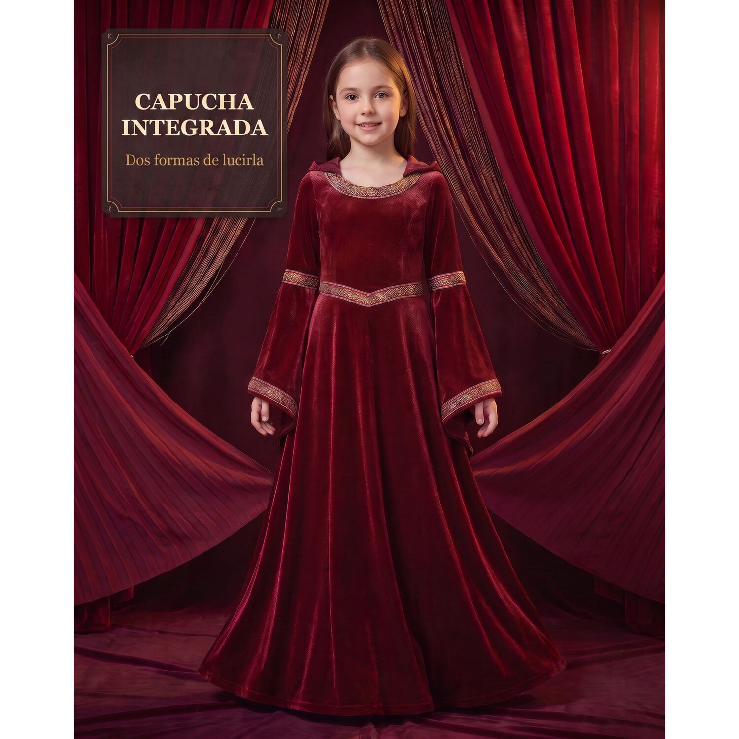 Traje Vestido T&uacute;nica Disfraz Medieval Celta Vikingo image number 60.0