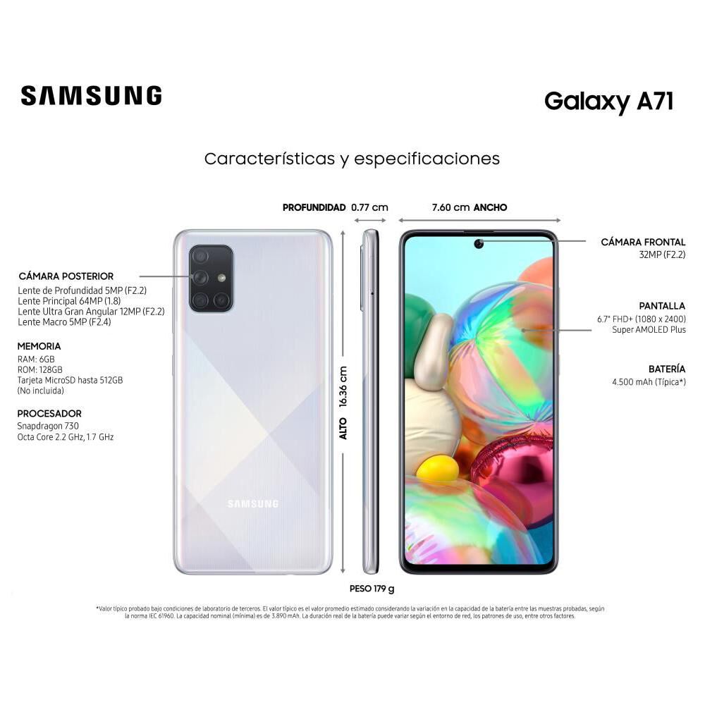Smartphone Samsung Galaxy A71 Plateado / 128 Gb / Liberado image number 7.0