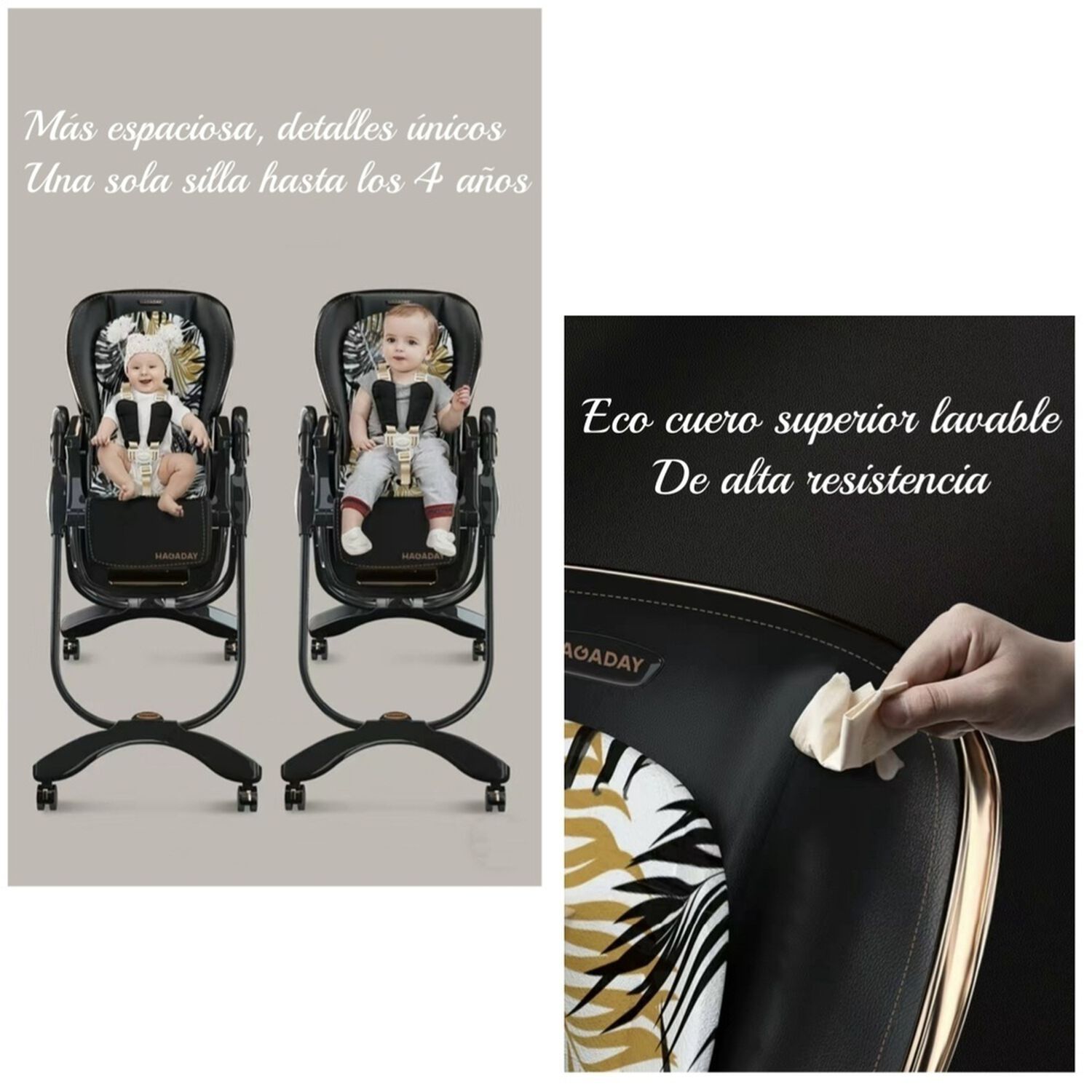 Silla De Comer Lujosa Reclinable Hagaday Negra Lubabycas image number 6.0