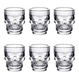 Set De 6 Vasos Vidrio Shot Calavera , Fiesta, Trago Tequila