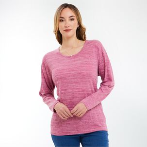 Sweater Liso Melange Manga Larga Cuello Redondo Mujer Geeps