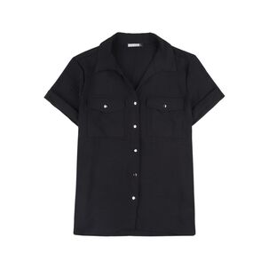 Blusa Lisa Abotonada Manga Corta Cuello Camisero Mujer Lesage