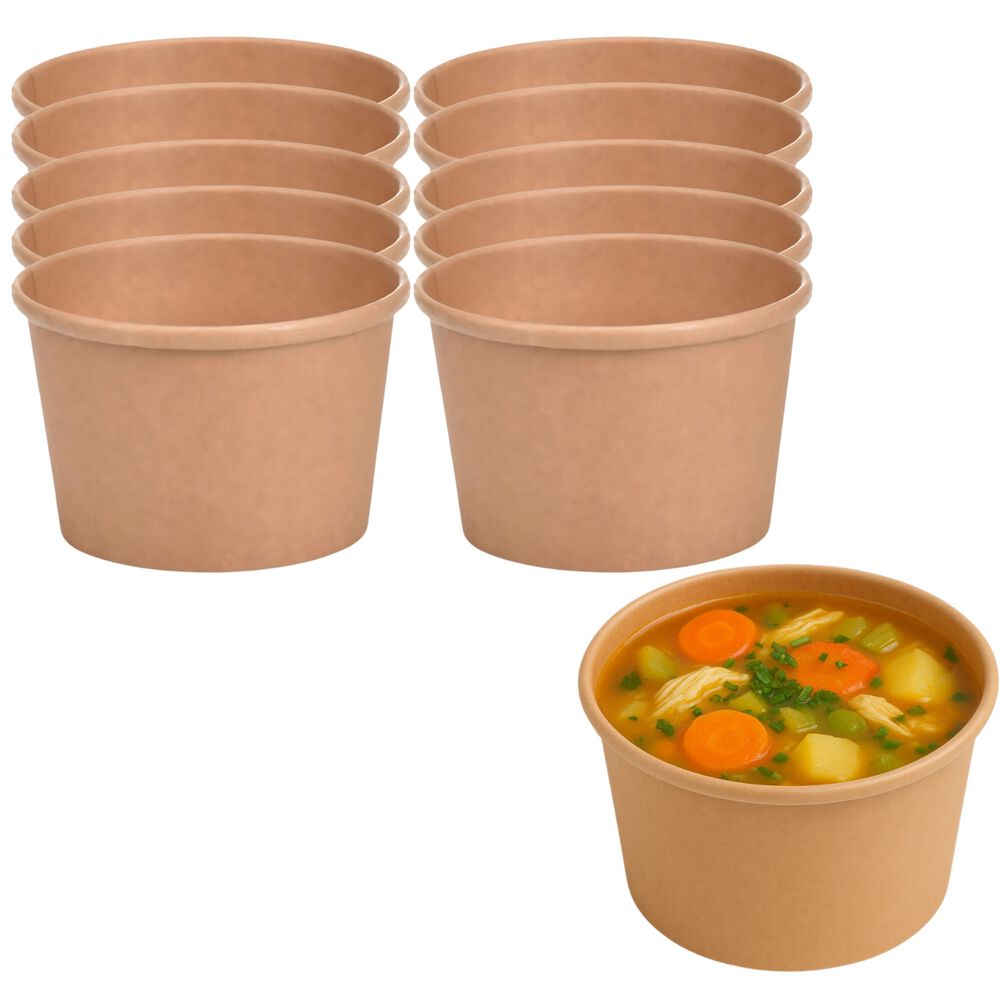 Set 100 Envases Para Sopa Kraft 236ml 8oz Comida Desechable image number 0.0