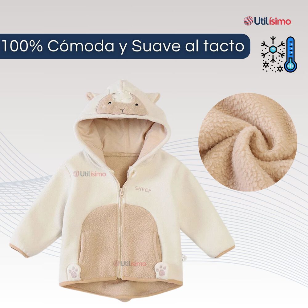Chaqueta Polar Manga Larga Con Capucha Ni&ntilde;o Y Ni&ntilde;a Beige Oveja image number 4.0