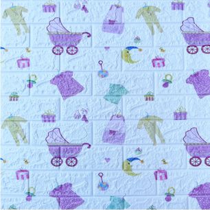 Pack 10 Lamina Papel Mural Autoadhesivo 3d Ladrillo Beb&eacute; Rosa