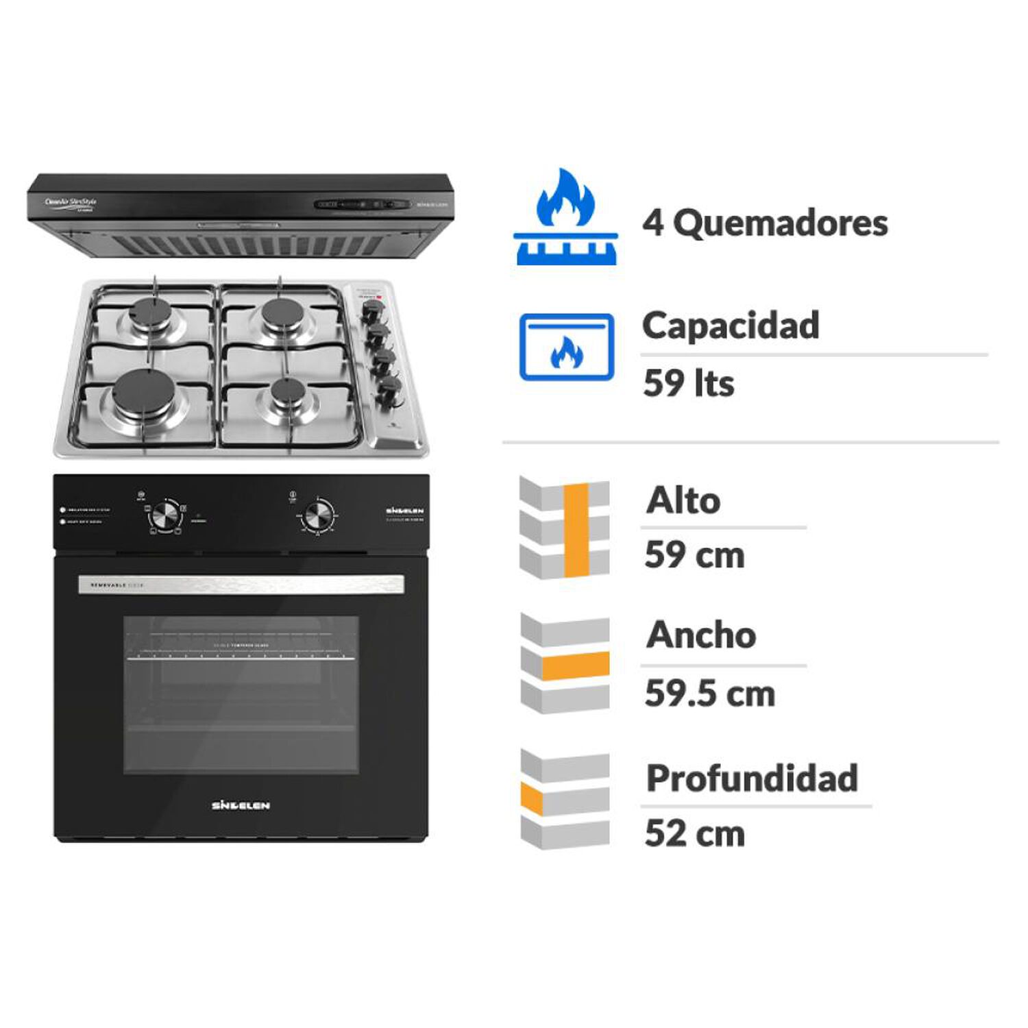 Kit Cocina 157 Sindelen Horno Empotrado HE-7000NG + Encimera CEG-4600IN + Campana CA-606NG image number 1.0