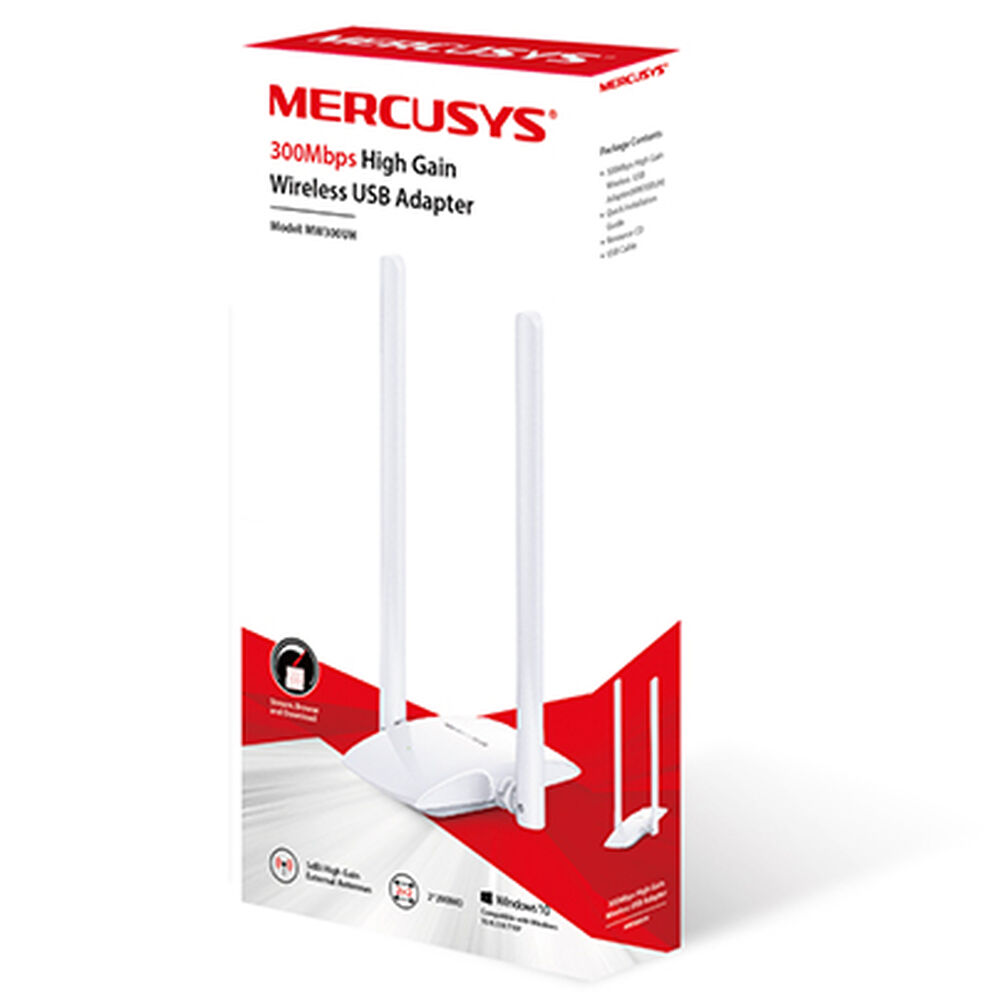 Adaptador De Red Wifi Usb Mercusys Mw300uh, 300mbps, Doble Antena, Alta Ganancia 5dbi image number 1.0
