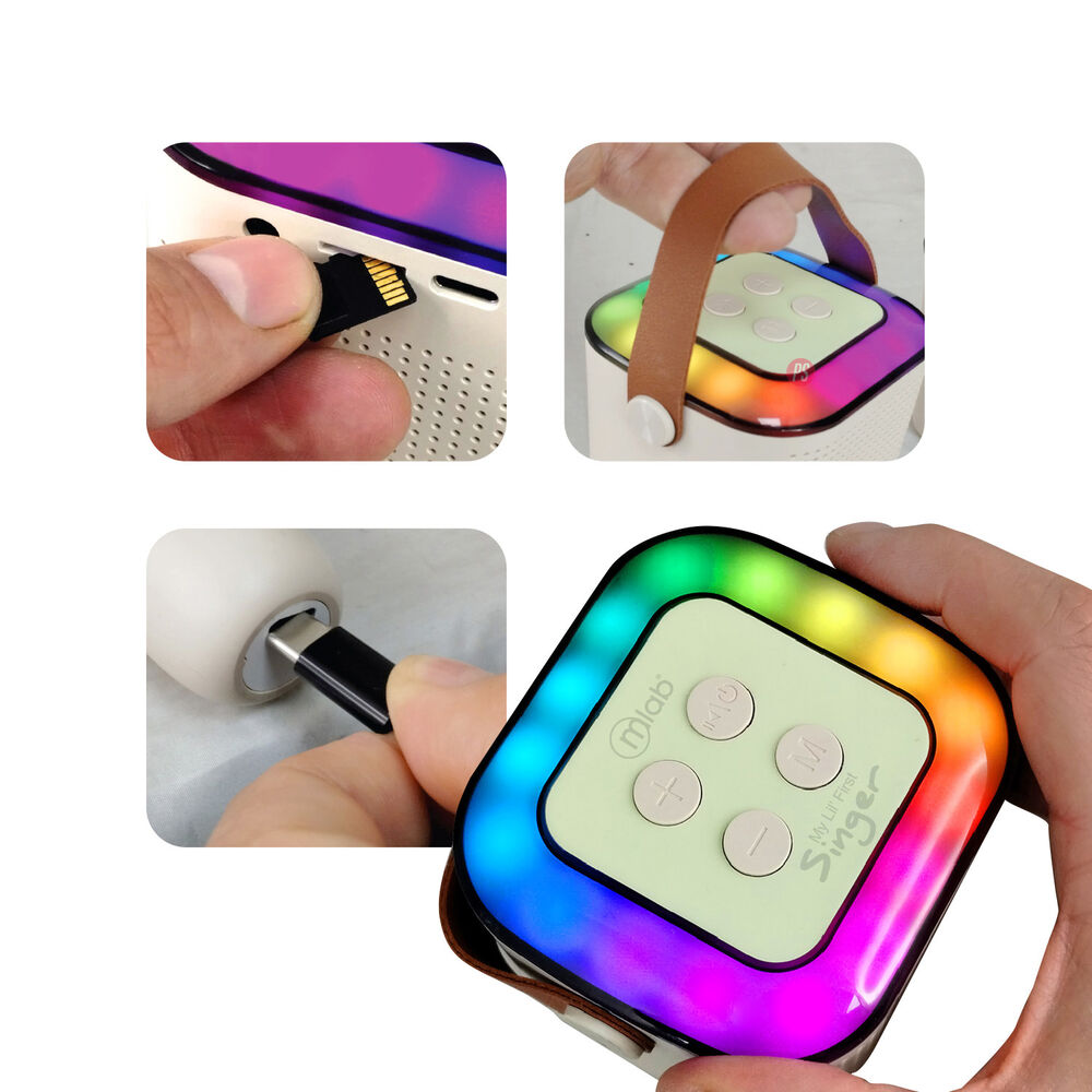 Parlante Karaoke Rgb Con Micr&oacute;fono Inal&aacute;mbrico Blanco - Ps image number 2.0