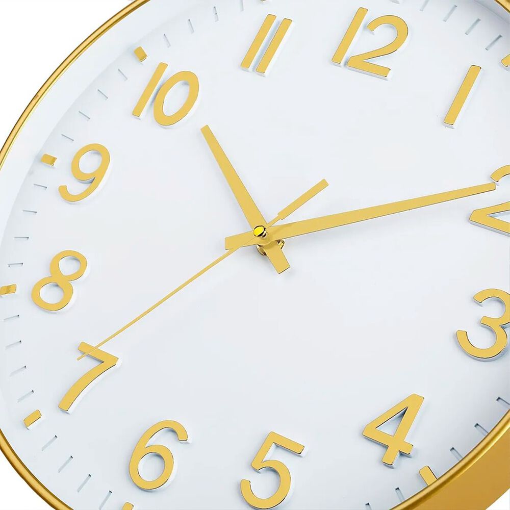 Reloj De Pared Redondo Moderno Blanco Y Dorado image number 3.0