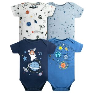 Pack 4 Bodys Ni&ntilde;o Manga Corta Tedmimak 100% Algod&oacute;n Galaxia Azul