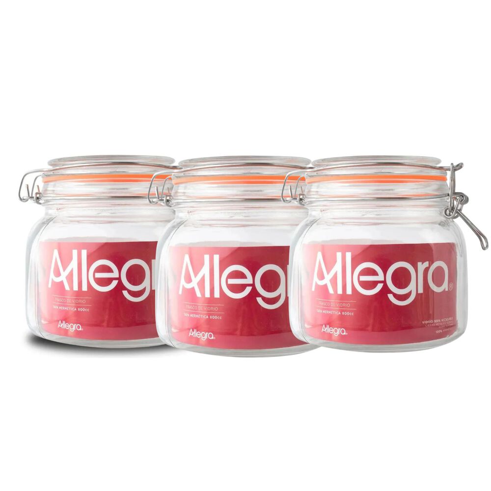 Set 3 Frascos Vidrio Con Tapa Hermetica De 800ml Allegra image number 0.0