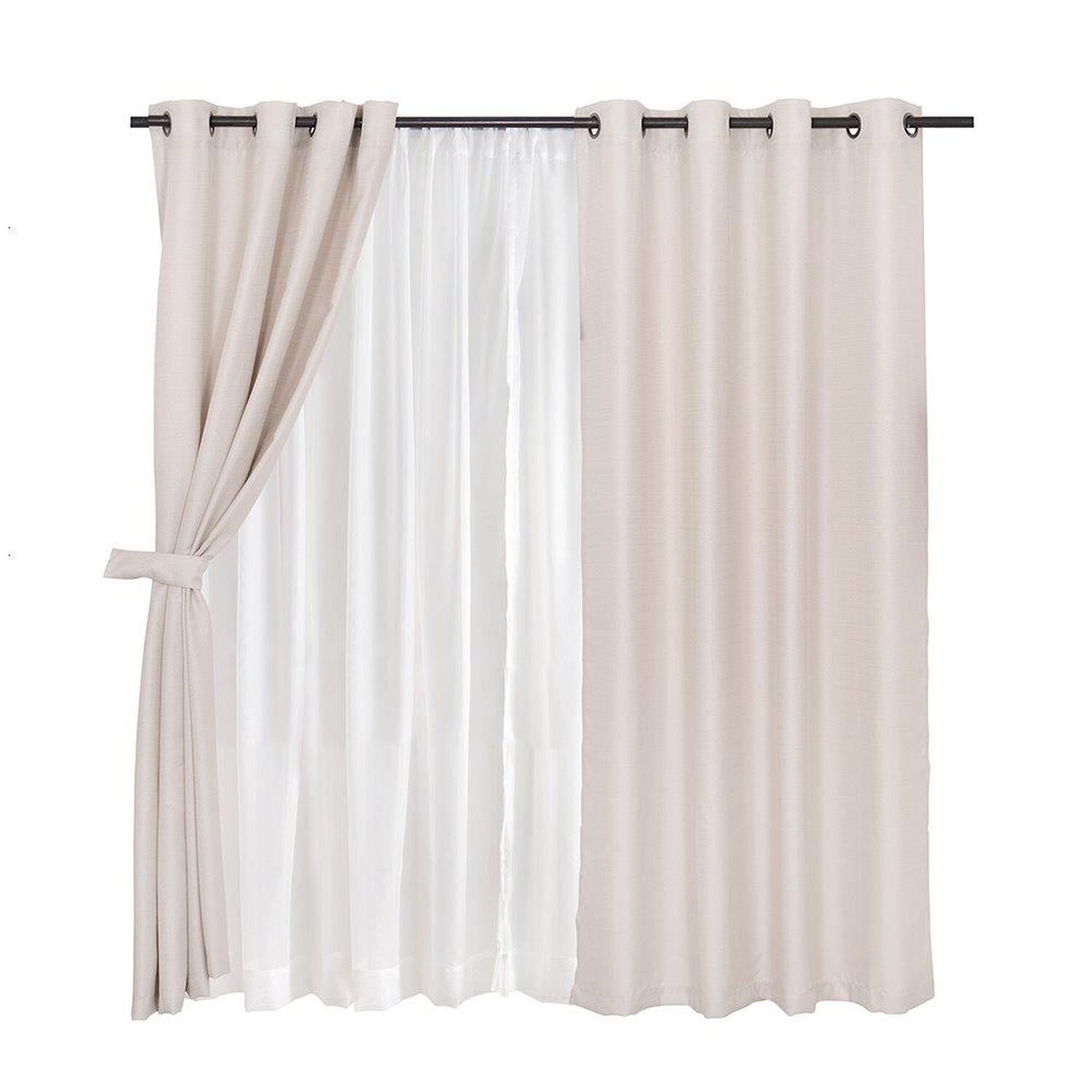 Set Cortina Jqd Rustica 8pzas Argolla 140x220 Beig image number 0.0
