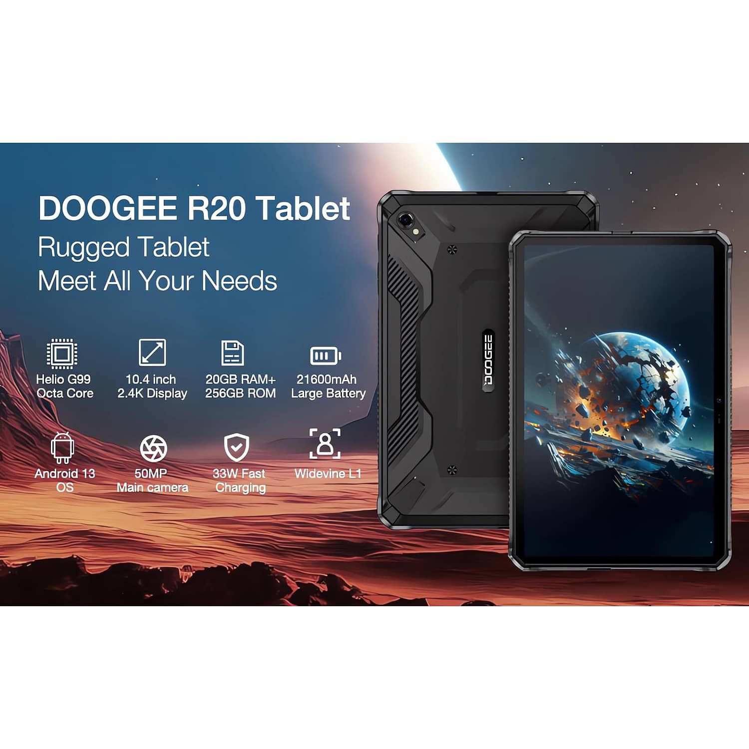 Tablet 4g Rugged Resistente Doogee R20 - Ip68 Militar / Resiste Polvo, Golpes Y Agua image number 1.0