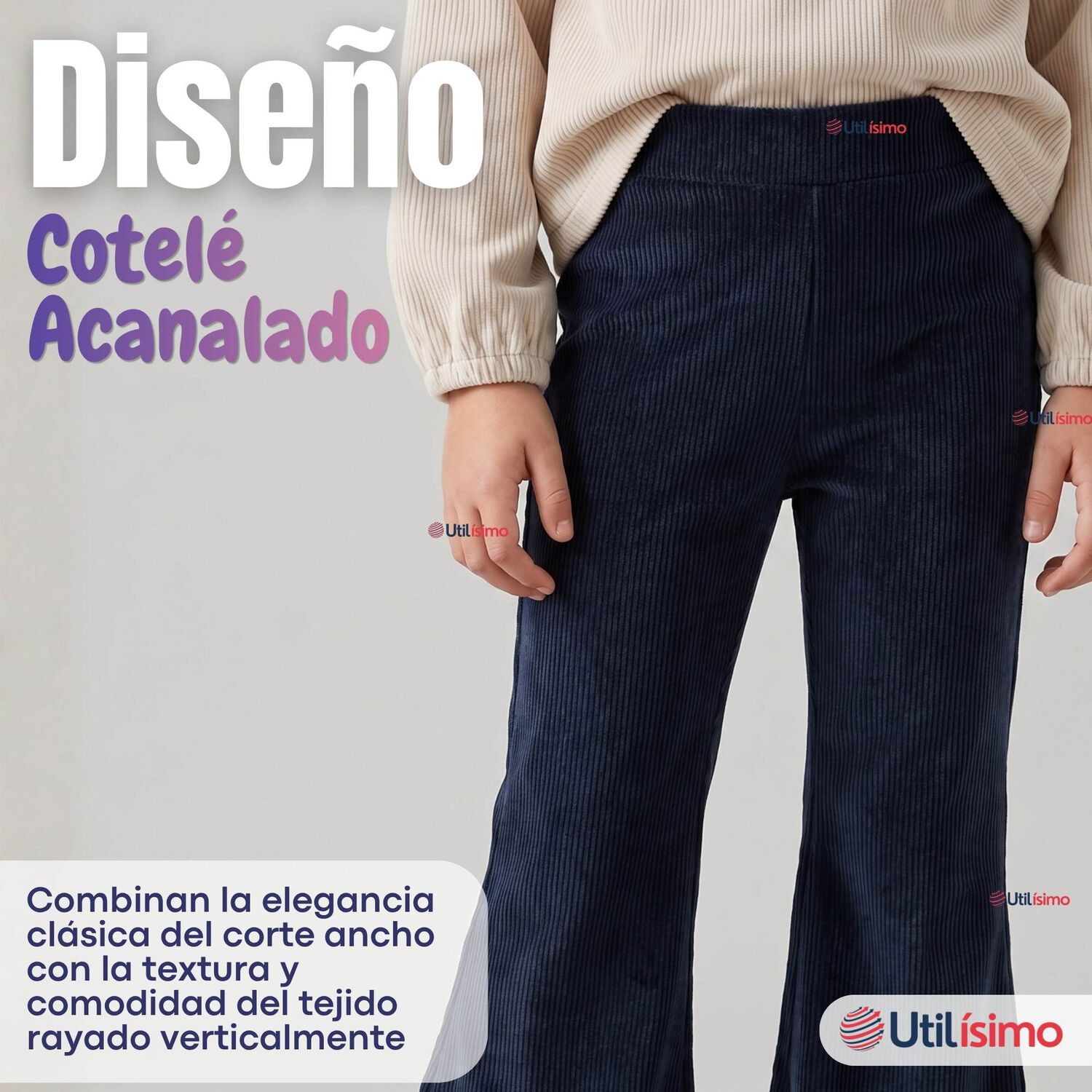 Calza Pantal&oacute;n Palazzo Ni&ntilde;a Polar Con Chiporro Elasticada T&eacute;rmica Navy Blue image number 5.0