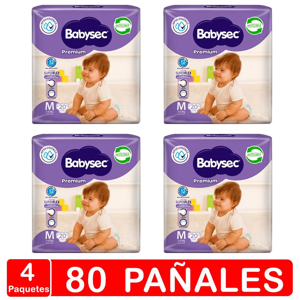 Babysec Premium - Pack X 4 Paquetes - Talla M 80 Pañales image number 0.0