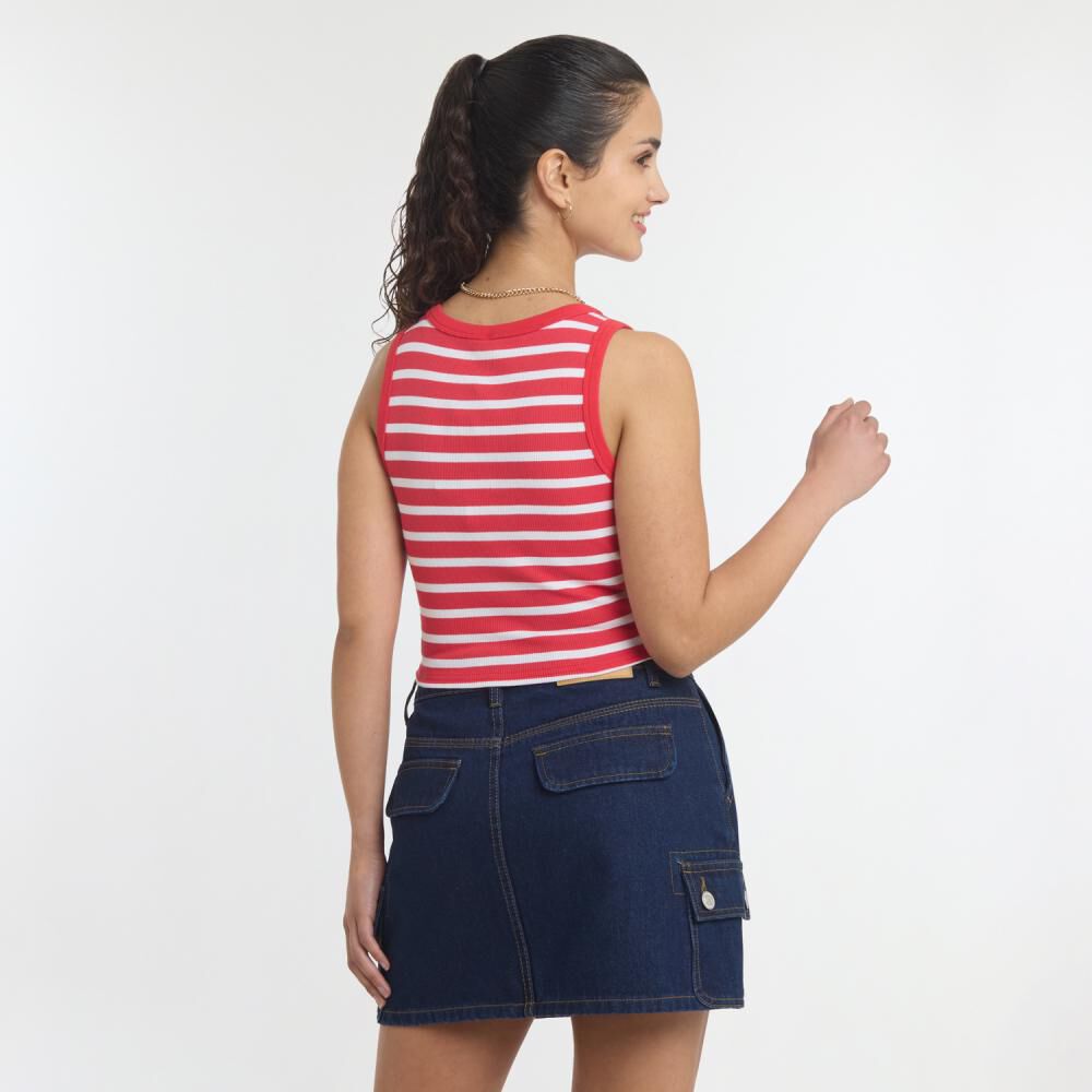 Polera Crop Rayas Marineras Sin Mangas Cuello Redondo Mujer Freedom image number 3.0