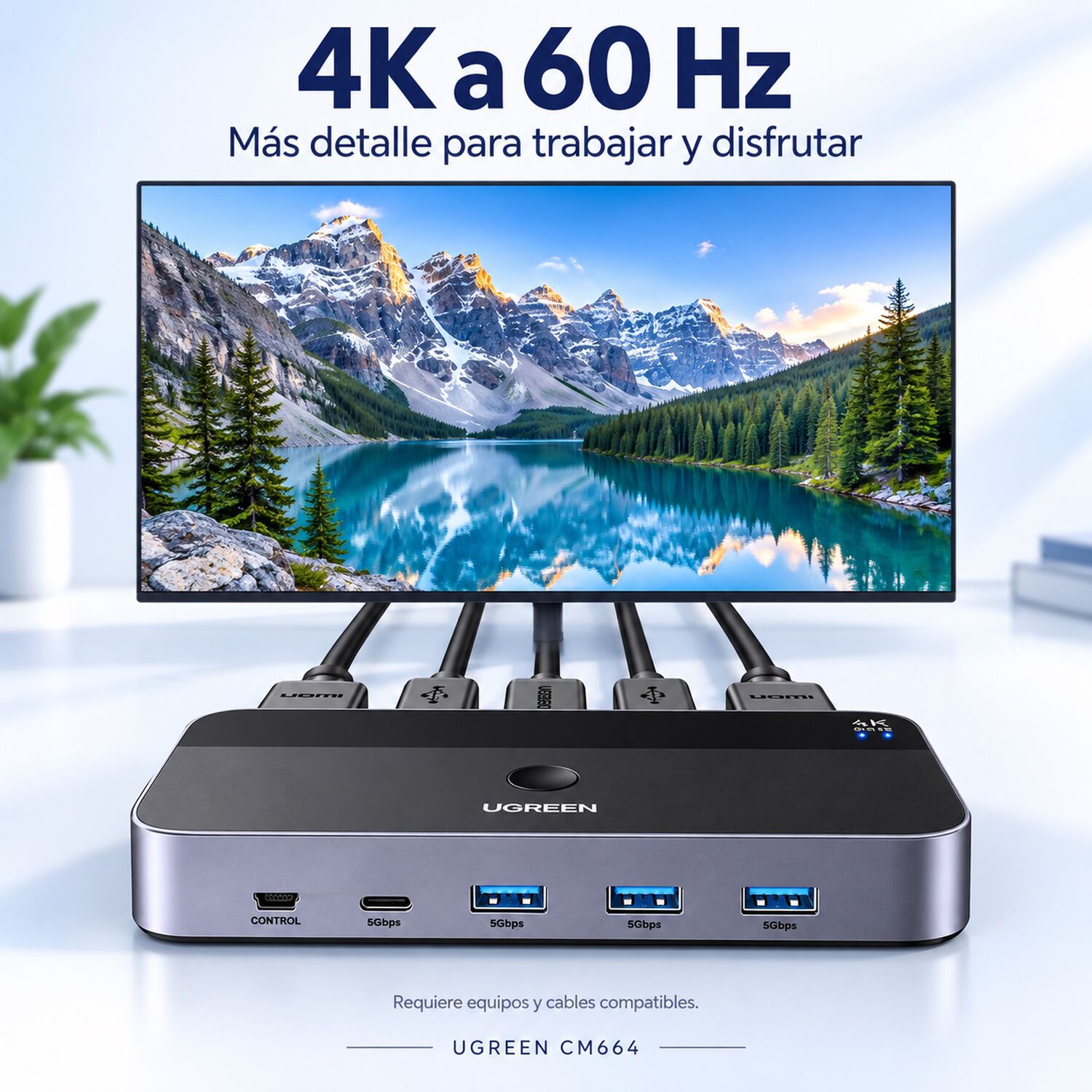 Switch Kvm Ugreen Hdmi 4k 60hz Usb 3.0 Para 2 Pc image number 2.0