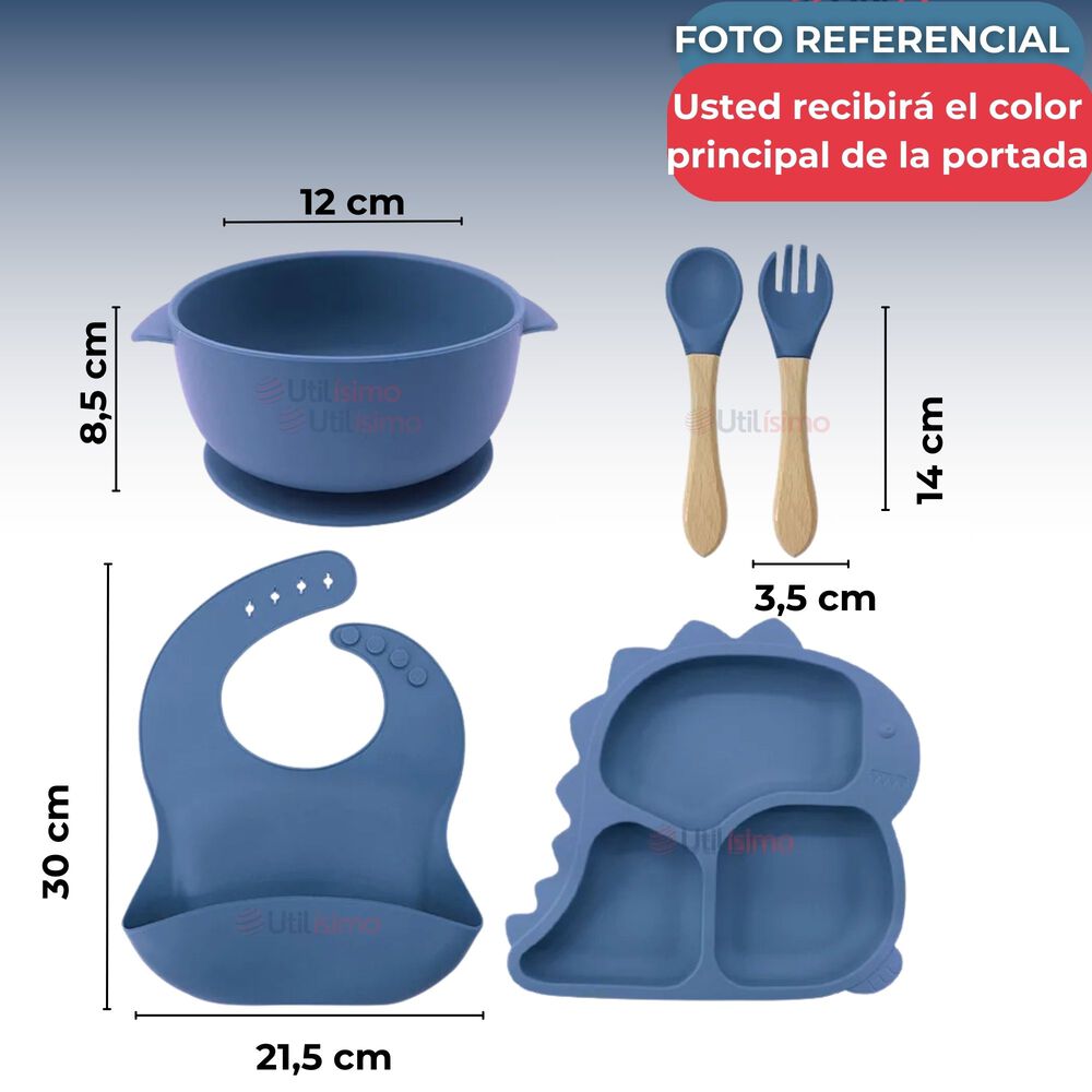 Set De Alimentación Bebé Silicona 5 Piezas Dinosaurio Libre Bpa Color Azul image number 2.0
