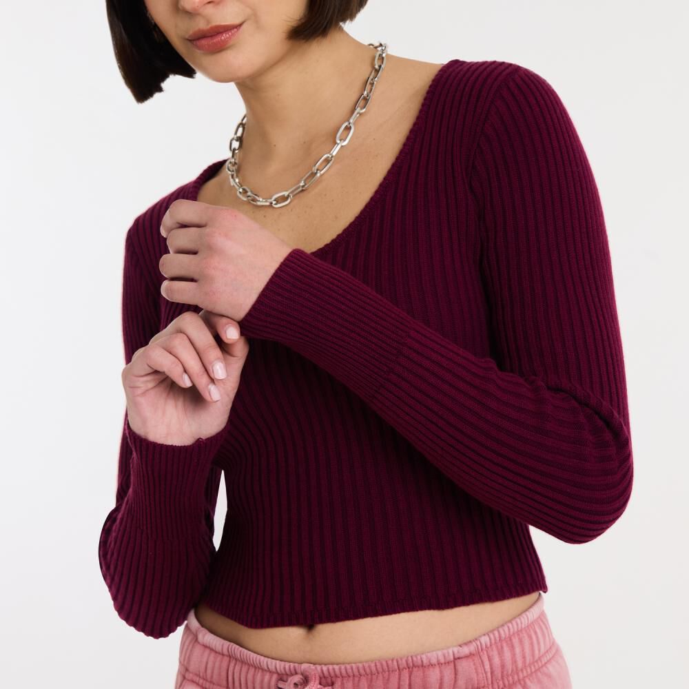 Sweater Cropc Canales Manga Larga Cuello Redondo Mujer Rolly Go image number 4.0
