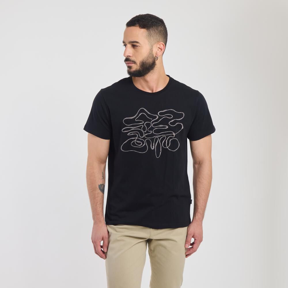 Polera Estampada Manga Corta Cuello Redondo Hombre Az Black image number 0.0