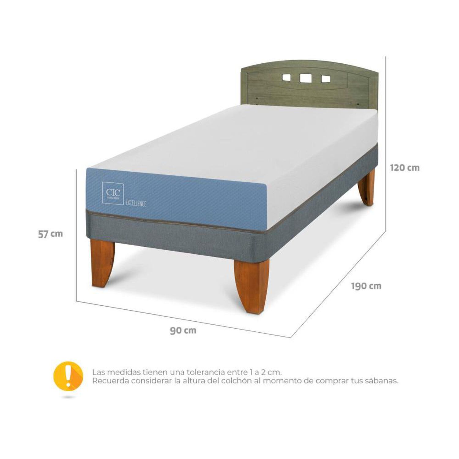 Cama Europea Cic Excellence / 1 Plaza / Base Normal + Respaldo image number 4.0