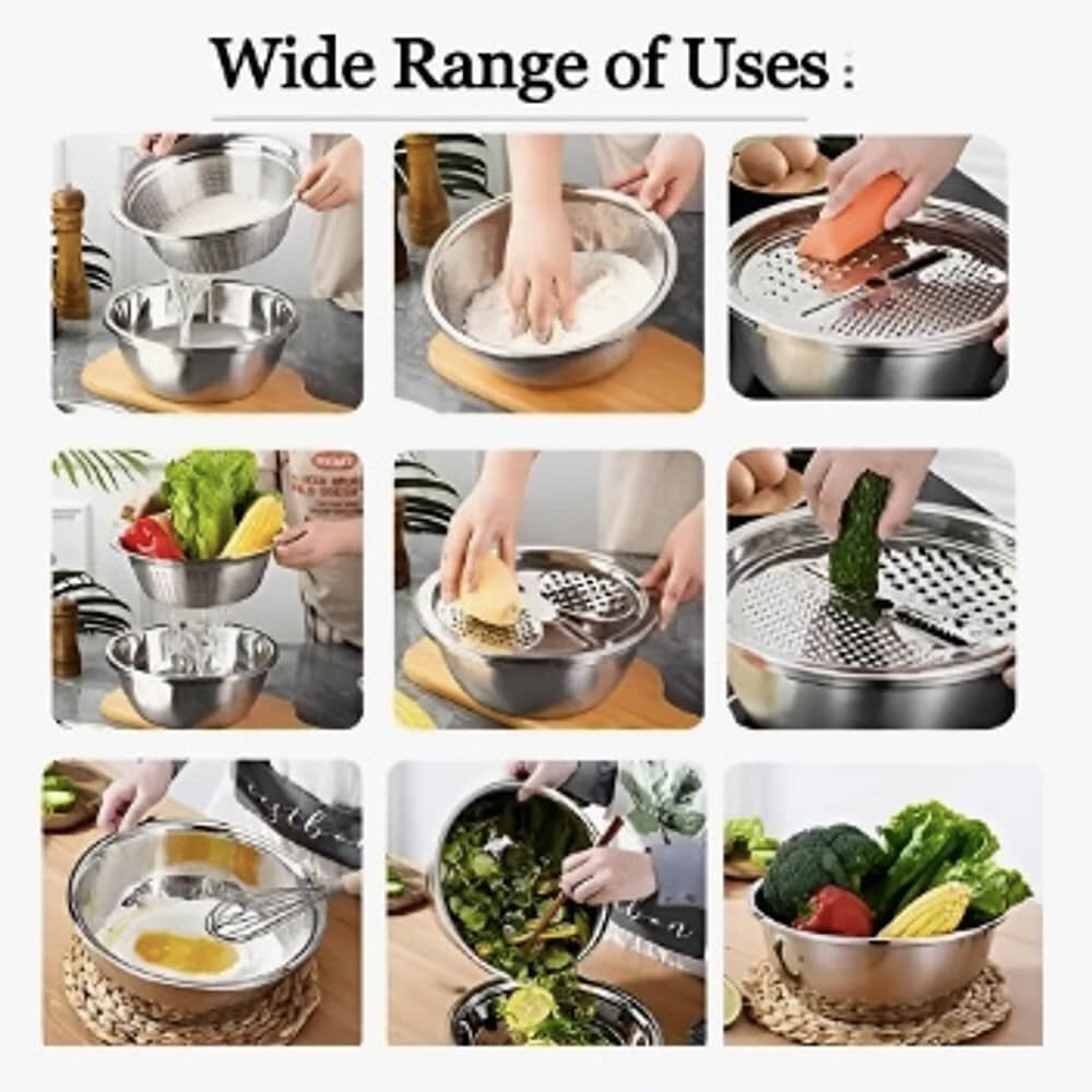 Bowl Lavabo Acero Inoxidable Rallado De Verduras 3 En 1 image number 3.0