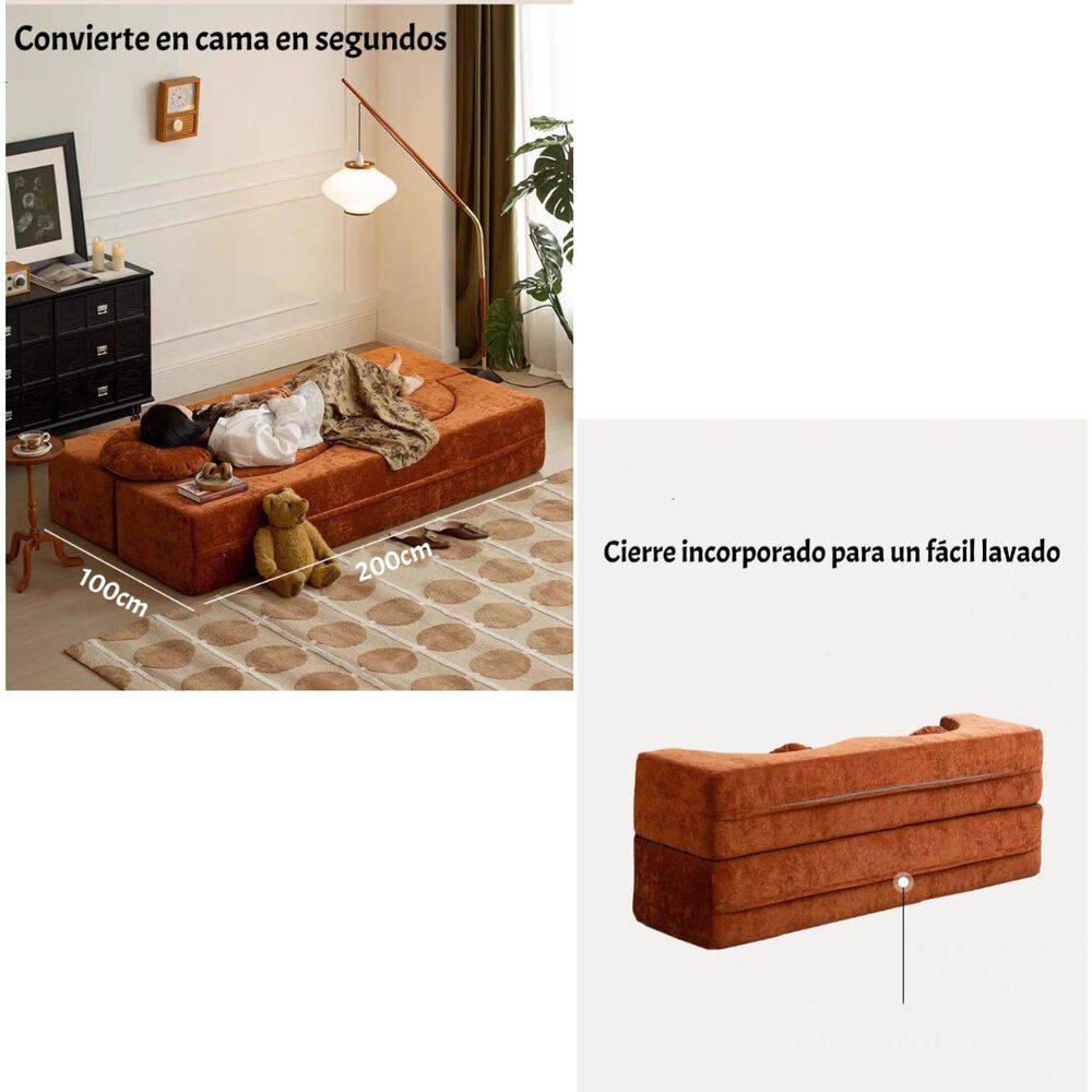 Sillon Sofa Cama Comprimido Combinable 200cm K25 Café image number 1.0