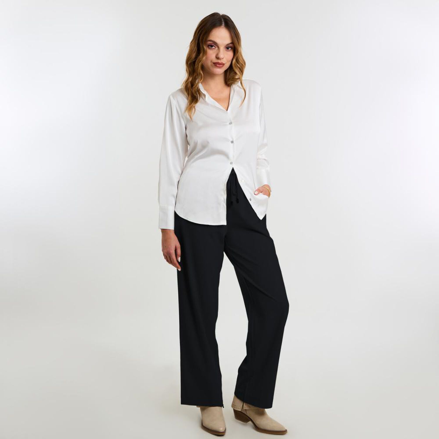 Pantal&oacute;n Pretina El&aacute;asticada Tiro Medio Palazzo Mujer Kimera image number 1.0