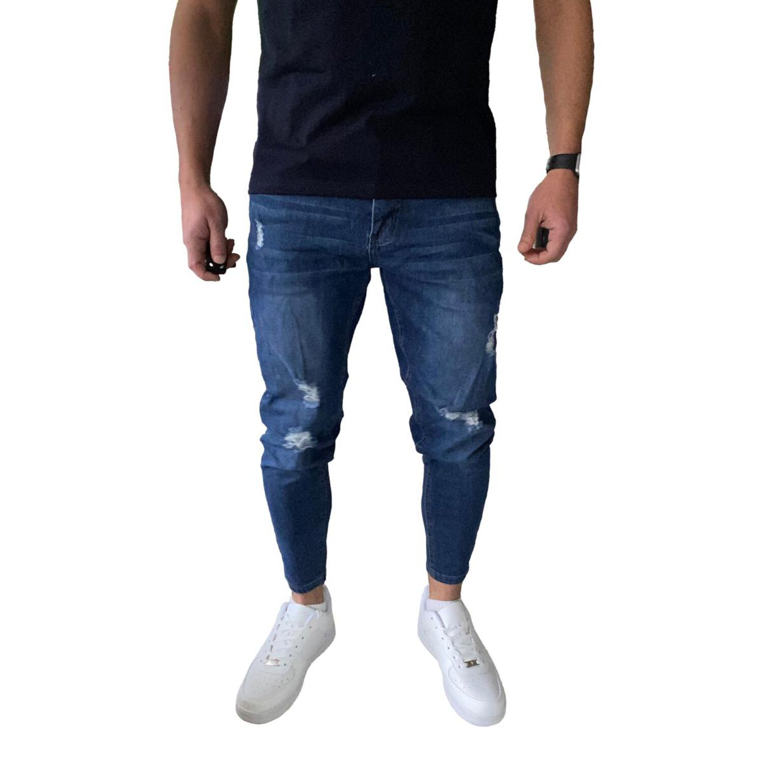 Jeans Destroyed S&uacute;per Slim Fit Azul Oscuro image number 0.0