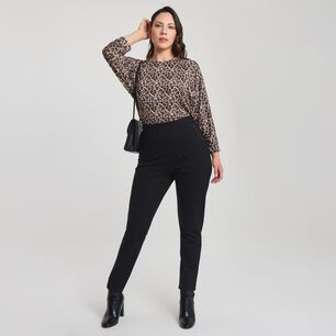 Calza Lisa Bolsillos Laterales Tiro Medio Straight Mujer Sexy Large