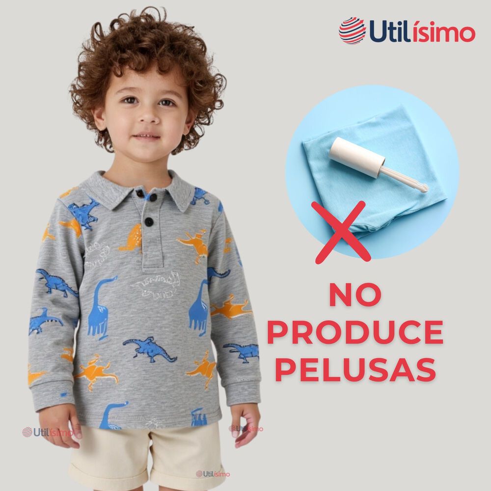Polera Piqu&eacute; Manga Larga Ni&ntilde;o Con Estampado De Dinosaurios Gris image number 6.0