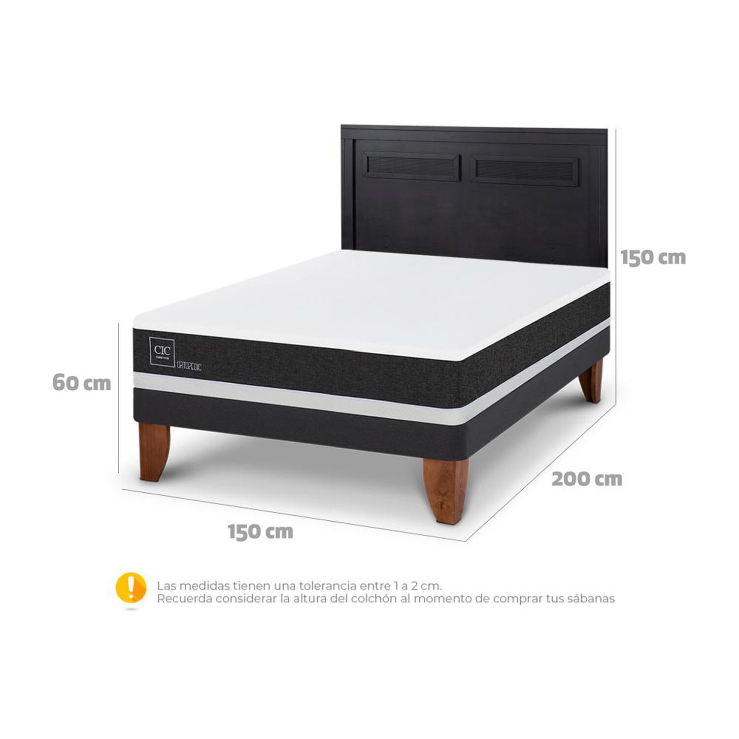 Cama Europea Cic Ortopedic / 2 Plazas / Base Normal + Respaldo image number 4.0