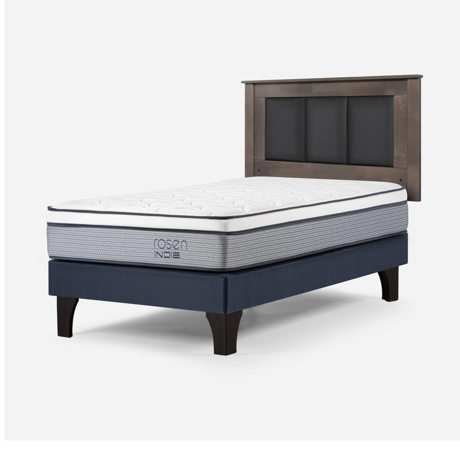 Cama Europea Rosen Indie / 1 Plaza / Base Normal  + Respaldo Rachel Gris image number 2.0