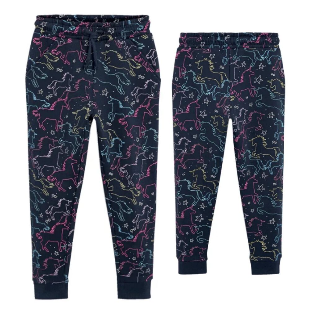 Pantal&oacute;n Buzo Ni&ntilde;a 100% Algod&oacute;n Azul Oscuro Unicornios De Colores image number 0.0