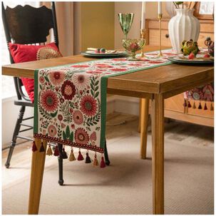 Camino De Mesa De Lino Tejido Con Dise&ntilde;o 35*180cm Mod12