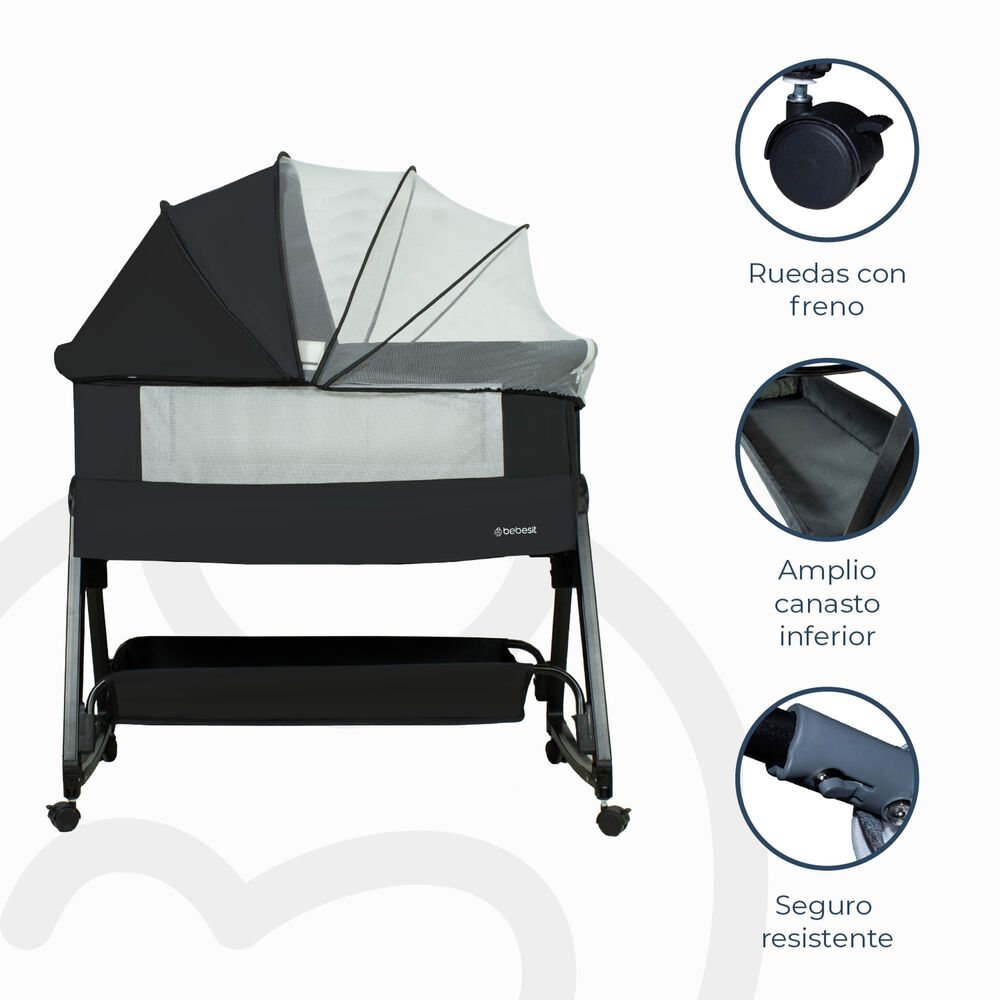 Cuna Colecho Balancin Cloud Colch&oacute;n Mosquitero Canasto Negro image number 3.0