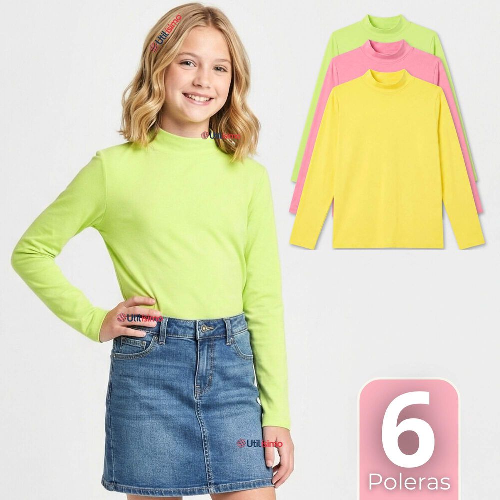 Pack 6 Poleras Camisetas Polar Primera Capa Cuello Beatle Manga Larga Colores Surtido Ni&ntilde;a image number 0.0