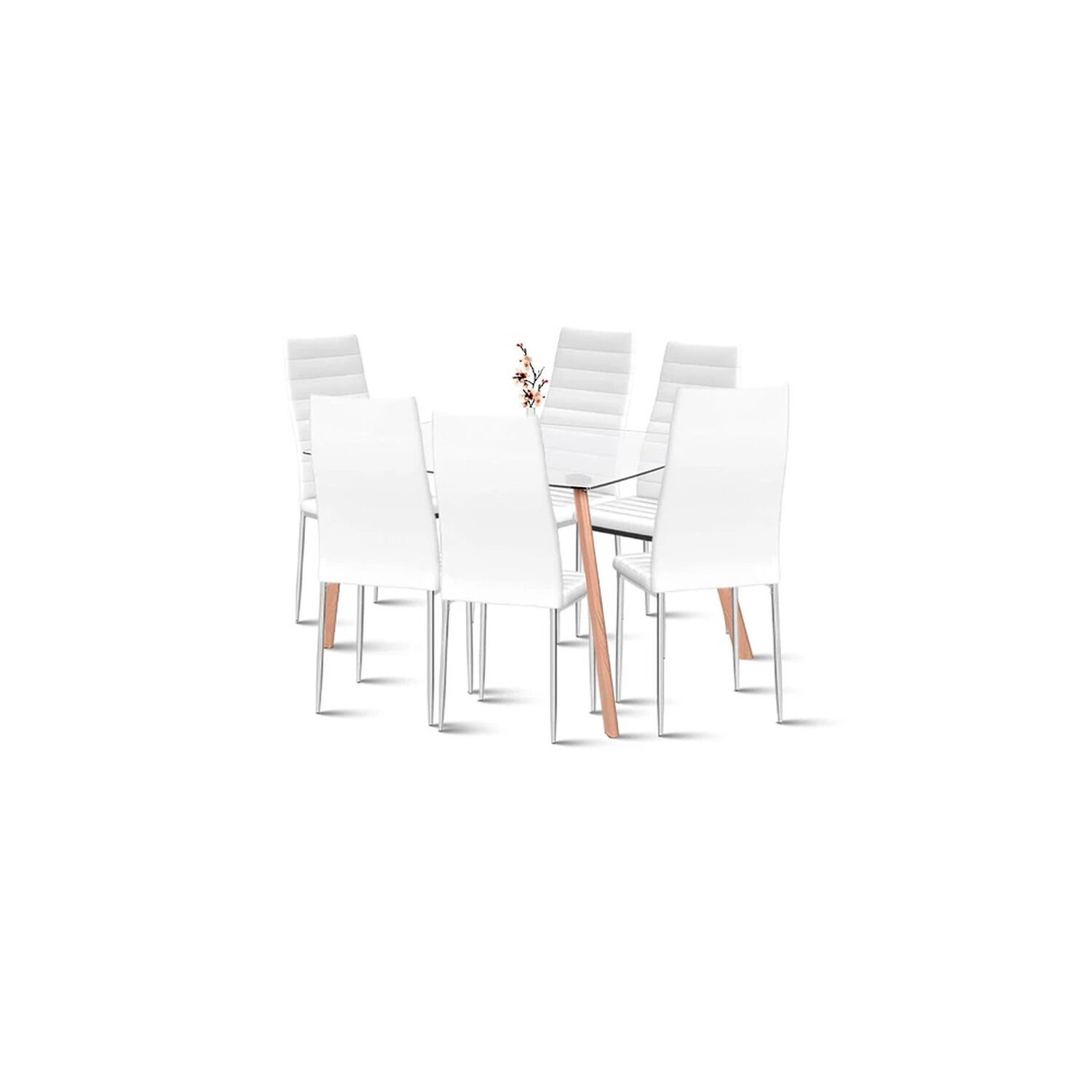 Comedor Mesa De Vidrio Rectangular 140x90cm + 6 Sillas Dining Liana Acolchadas - Blancas image number 0.0