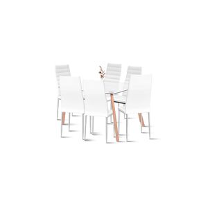 Comedor Mesa De Vidrio Rectangular 140x90cm + 6 Sillas Dining Liana Acolchadas - Blancas