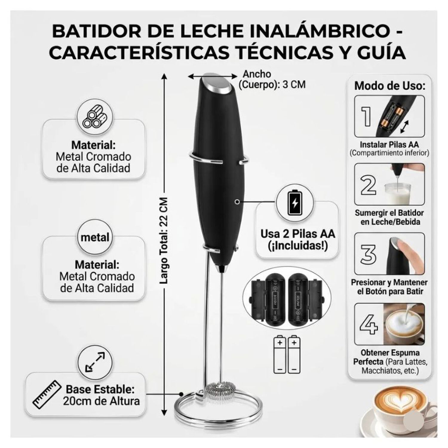 Espumador De Leche Portatil Recargable Con Soporte Para Cafe Y Latte image number 5.0
