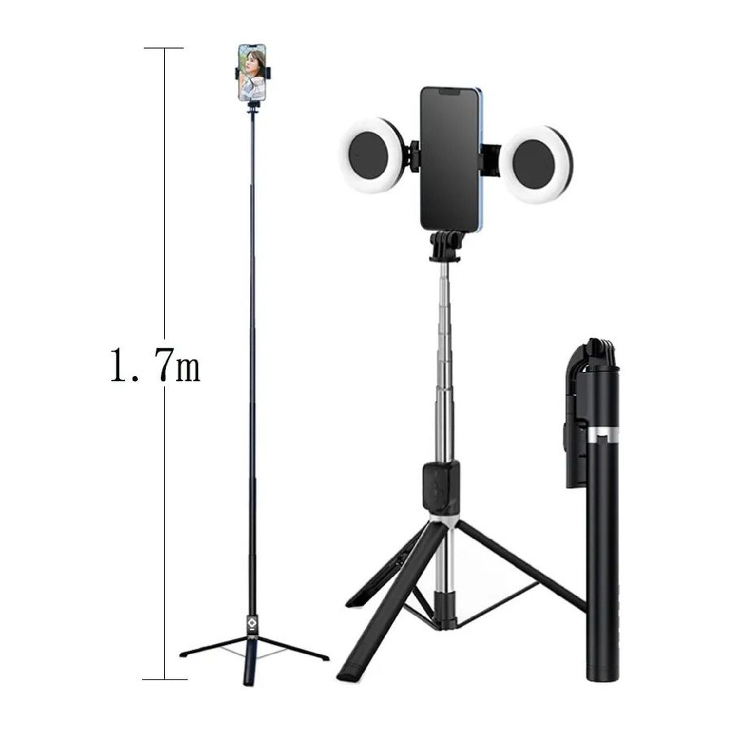 Tripode Selfie Stick Con 2 Aro De Luz 1.7m Altura image number 3.0