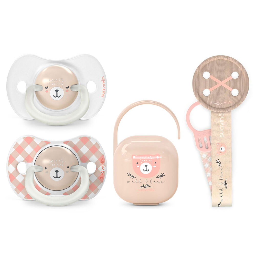Pack Chupetes Noche Y Dia + Broche + Porta Chupetes Wild Rosa 0-6m image number 0.0