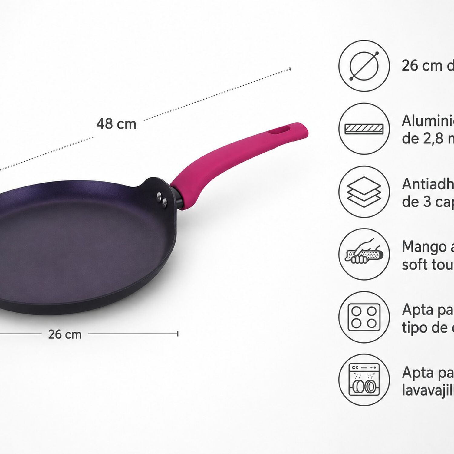 Panquequera Crepera Budare Antiadherente Espesor De 2,8 Mm Diametro 26cm Modelo Cherry Marca Vitta image number 7.0