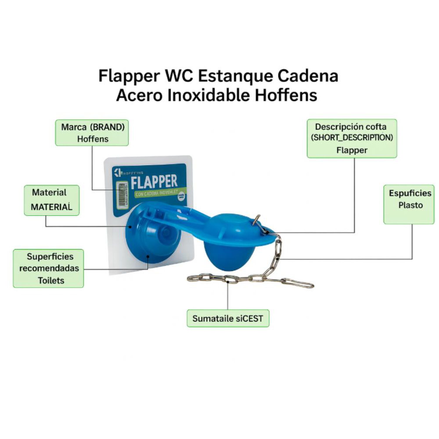 Flapper Wc Estanque Cadena Acero Inoxidable Hoffens image number 2.0