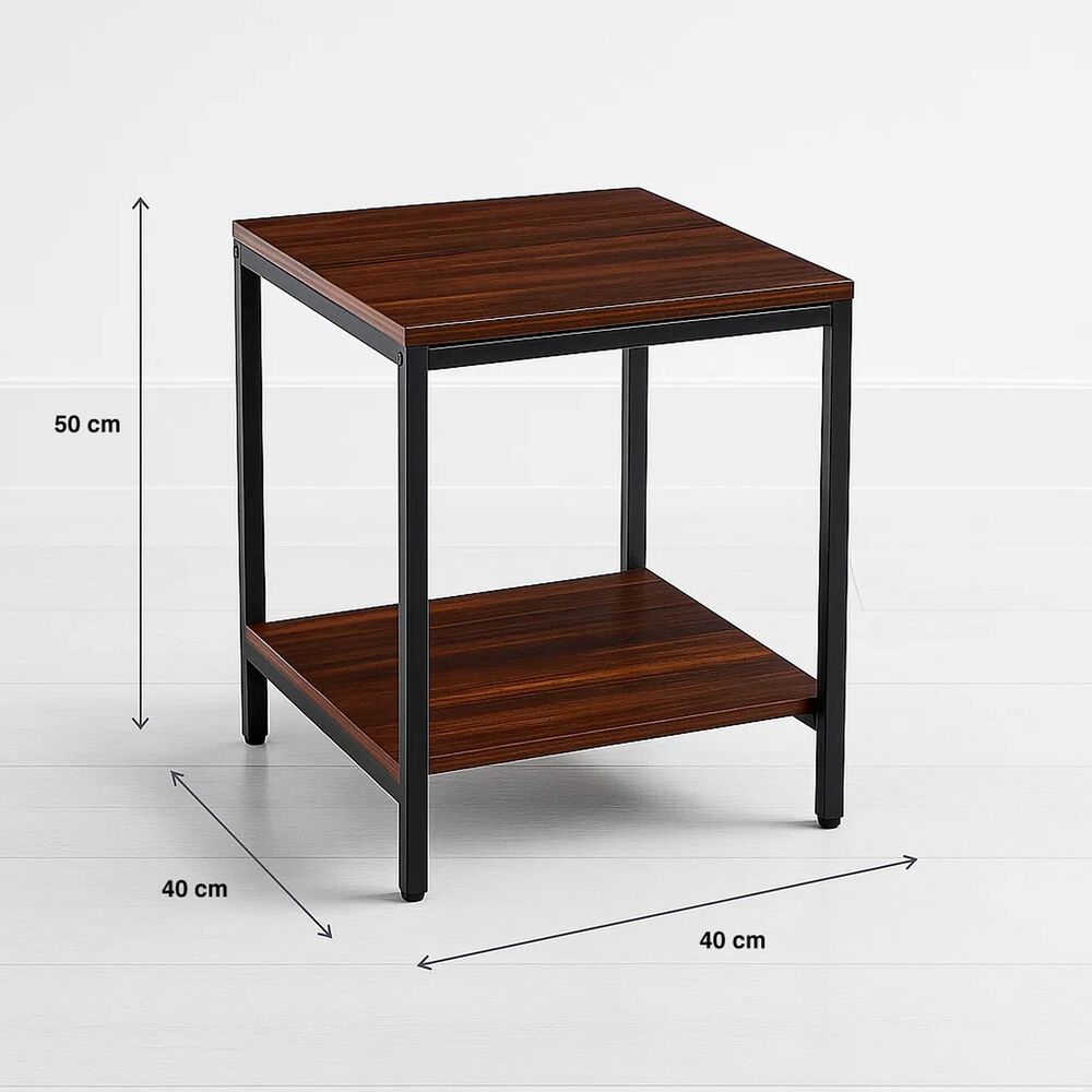 Velador Mesa Auxiliar Lateral De 2 Niveles - Madera Oscura Walnut image number 10.0