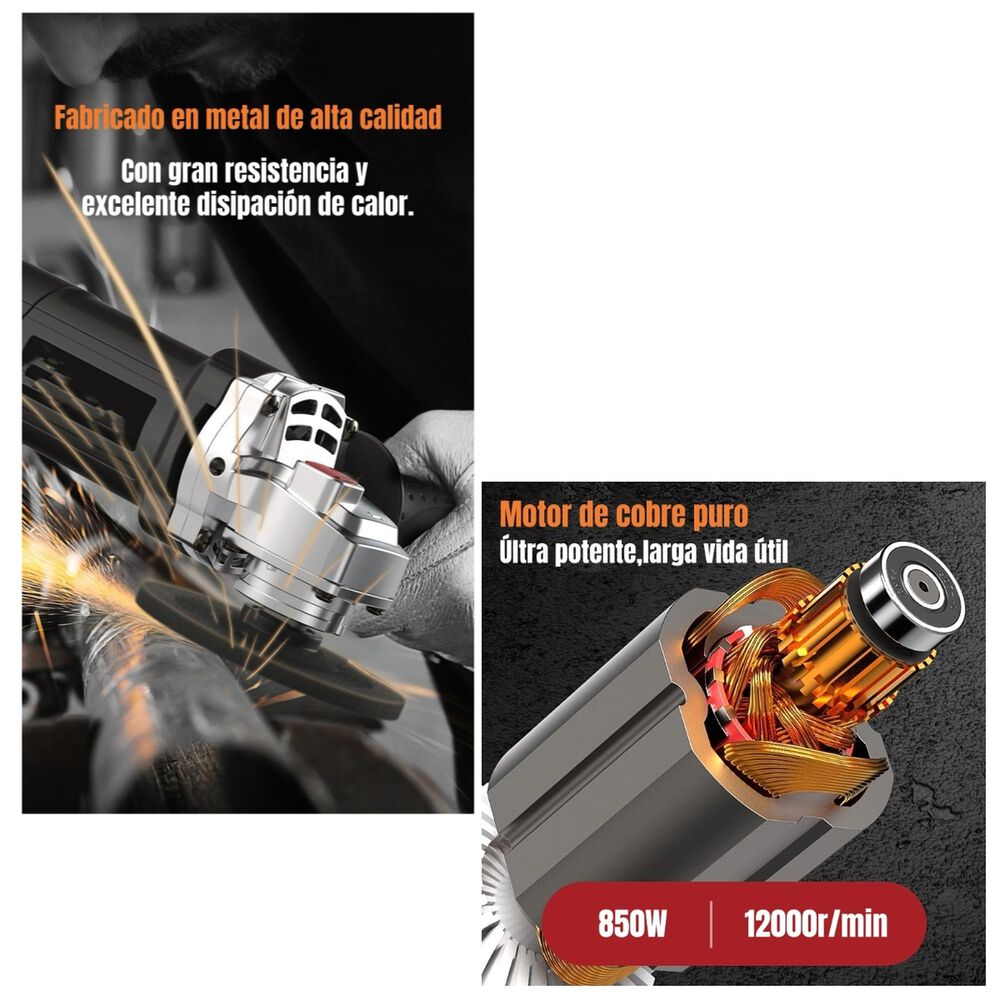 Esmeril Angular El&eacute;ctrico 850w Con Discos M&aacute;s Accesorios image number 7.0